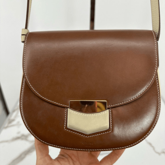 Celine 2016 Phoebe Philo Trotteur Crossbody Flap Bag Two Tone Beige Brown - Picture 1 of 16